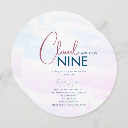 Budget Cloud Nine Modern Blauw Roze Vrijgezellenfe Kaart (Voorkant / Achterkant)