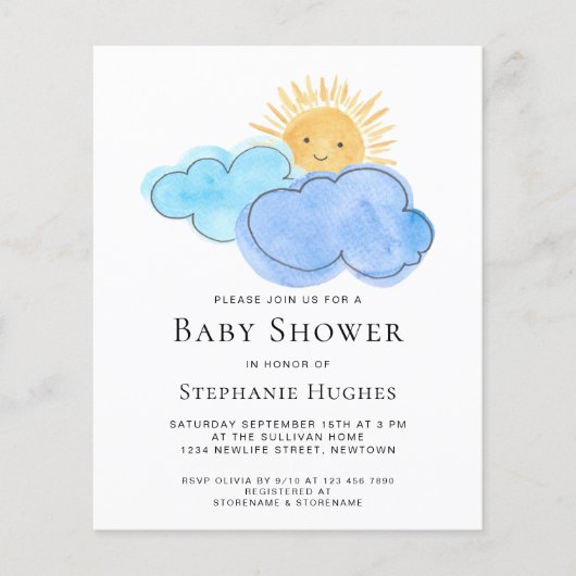 Budget Clouds Boy's Baby shower Uitnodiging (Voorkant)