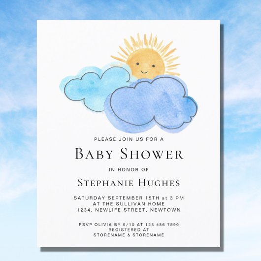 Budget Clouds Boy's Baby shower Uitnodiging