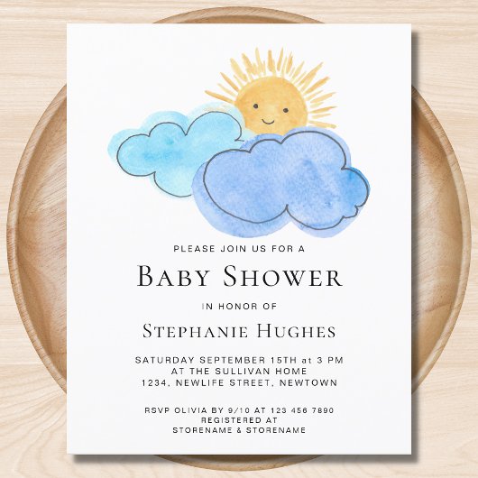Budget Clouds Boy's Baby shower Uitnodiging