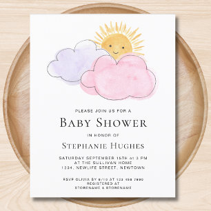 Budget Clouds Girls Baby shower Uitnodiging