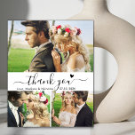 Budget Collage Bruiloft Dank u Hart Script Flyer<br><div class="desc">Budget, minimalistische elegante moderne "dank u" Script 3 Fotocollage bruiloft dank u gepersonaliseerde betaalbare low budget flyer. Stijlvolle bruiloft dank u papier sjabloon met vier (3) foto op de voorkant en een foto op de achterkant. Met de tekst "Thank You" in een wervelende hand geletterde typografie script lettertype met swash...</div>