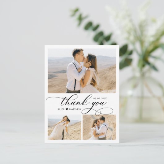 Budget Collage Bruiloft Dank u Script Hart Briefkaart (Staand voorkant)