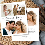 Budget Collage Love en Bedankt Weddenschap Dank u<br><div class="desc">Budget, Modern, Elegant Love and Bedankt Script 3 Foto Collage Wedding Dank u, betaalbaar, dunne kaart met laag budget. Stijlvolle bruiloft bedankt je sjabloon met 3 foto's aan de voorkant en 1 foto aan de achterkant. ***GELIEVE OPMERKING TE MAKEN! *** BUDGET PAPIER/FLYER IS PAPIER THIN. *** UPGRADE HET PAPIER VOOR...</div>