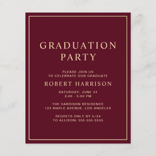 Budget College Burgundy Graduation Party Invite (Achterkant)