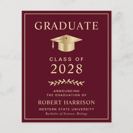 Budget College Burgundy Graduation Party Invite (Voorkant)