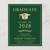 Budget College Green Gold Graduparty Uitnodiging (Voorkant)