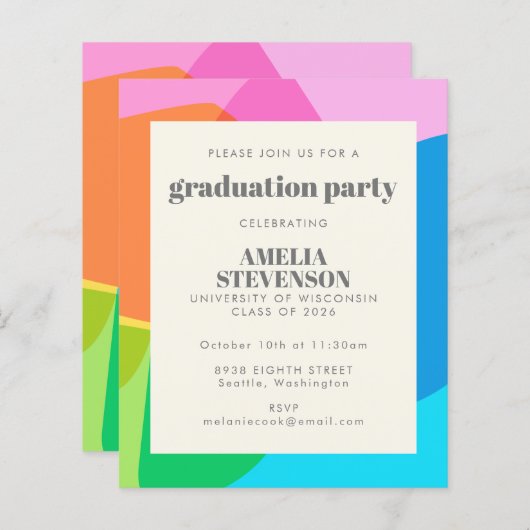 Budget Colorful Abstract Graduation Party nodigt u (Voorkant / Achterkant)
