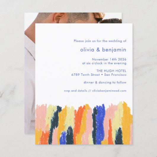 Budget Colorful Abstract Photo Wedding Invitation (Voorkant / Achterkant)