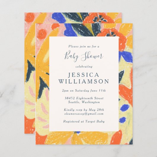 Budget Colorful Artsy Abstract Baby shower nodigt  (Voorkant / Achterkant)