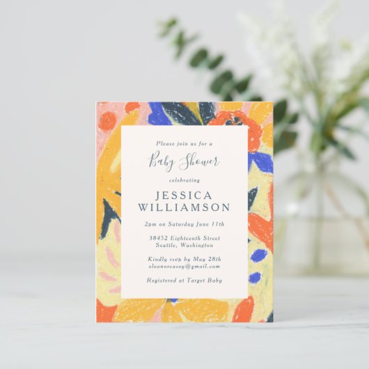 Budget Colorful Artsy Abstract Baby shower nodigt  (Staand voorkant)