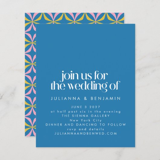 Budget Colorful Blue Geometric Fun Wedding Invite (Voorkant / Achterkant)