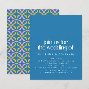 Budget Colorful Blue Geometric Fun Wedding Invite