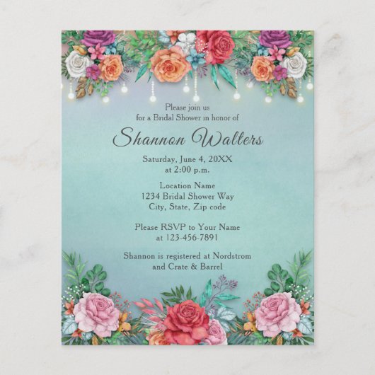 Budget Colorful floral Bridal Shower Invitation Flyer (Voorkant)