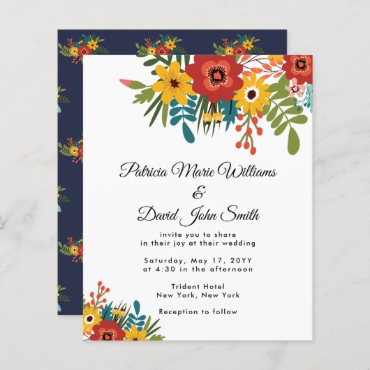 Budget Colorful Floral Rustic Wedding Invitation (Voorkant / Achterkant)
