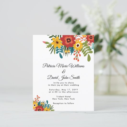 Budget Colorful Floral Rustic Wedding Invitation (Staand voorkant)