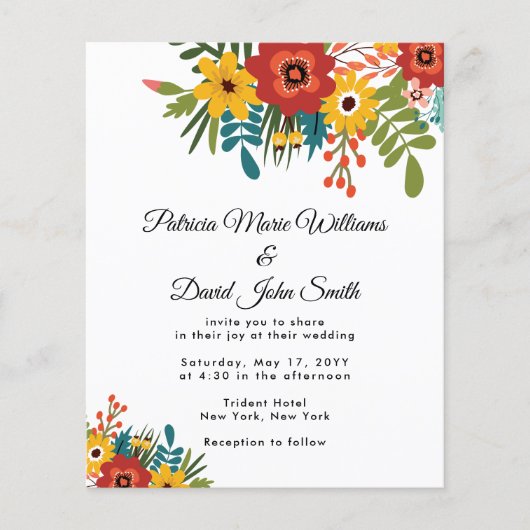 Budget Colorful Floral Rustic Wedding Invitation (Voorkant)