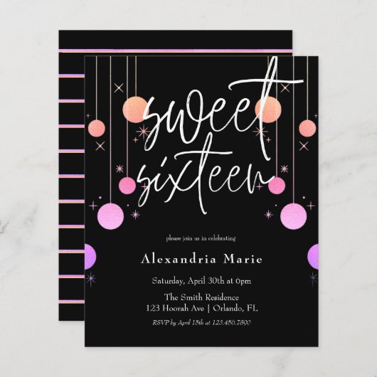 Budget Colorful Glitter Glam Sweet 16 Birthday (Voorkant / Achterkant)
