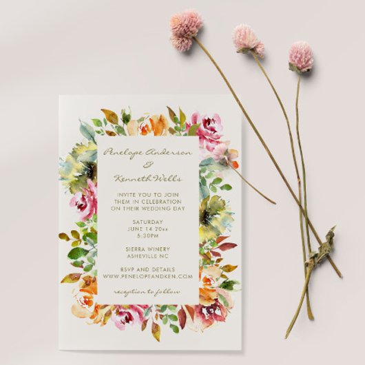 Budget Colorful Waterverf Floral Wedding Invite