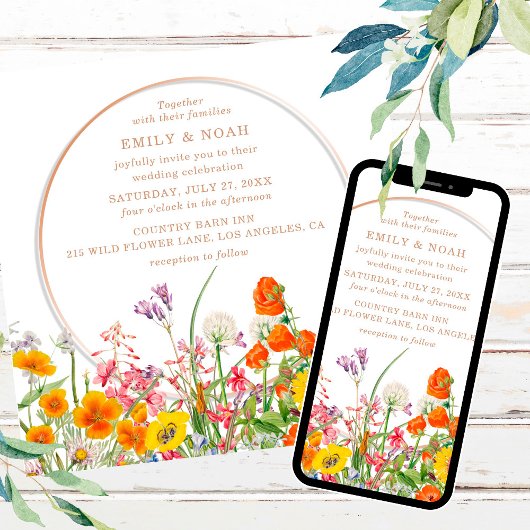 Budget Colorful Wild Flowers Country Boho Wedding Kaart