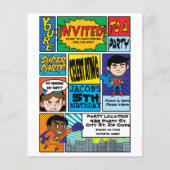 Budget Comic Style Hero Birthday - uitnodigingen (Voorkant)