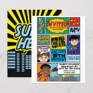 Budget Comic Style Hero Birthday - uitnodigingen