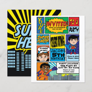 Budget Comic Style Hero Birthday - uitnodigingen
