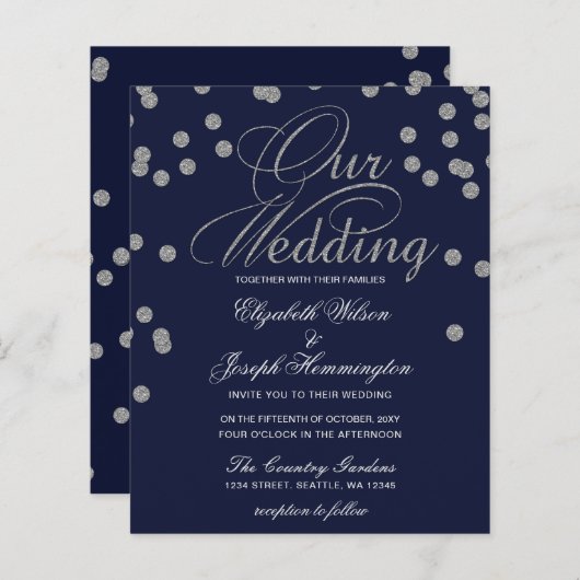 Budget Confetti Navy Silver Wedding (Voorkant / Achterkant)