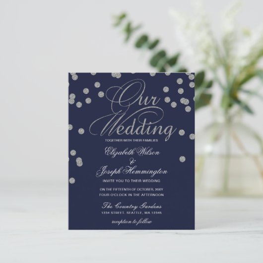Budget Confetti Navy Silver Wedding (Staand voorkant)