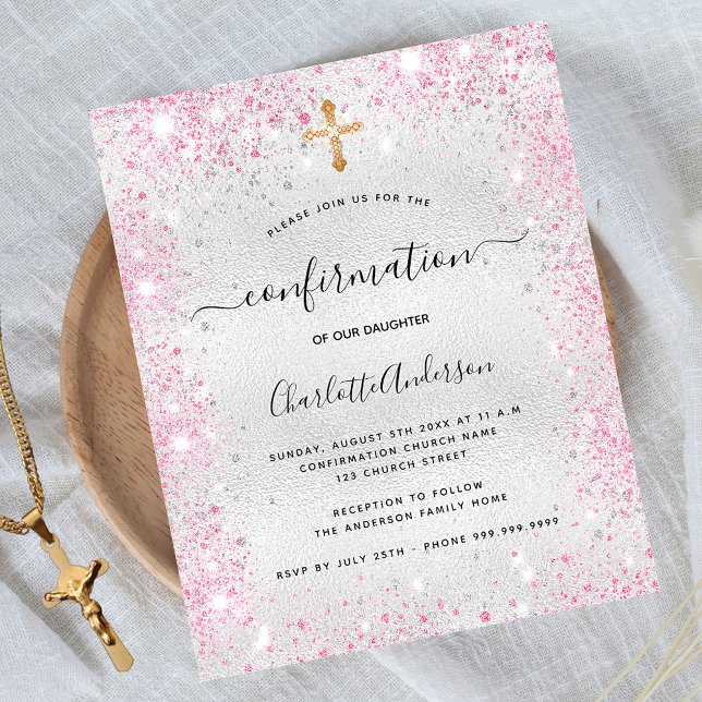 Budget confirmation silver glitter pink invitation (Creator heeft geüpload)