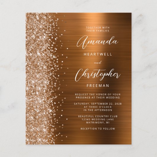 Budget Copper Glam Metallic Wedding Invite (Voorkant)