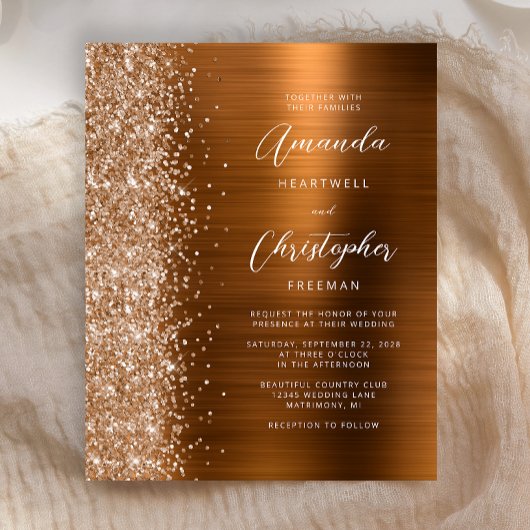 Budget Copper Glam Metallic Wedding Invite