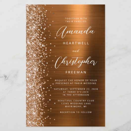 Budget Copper Glam QR Code Wedding Invite (Voorkant)