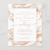 Budget Copper Roos Gold Marble Wedding Uitnodiging (Voorkant)
