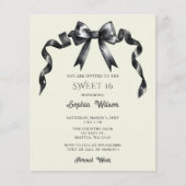Budget Coquette Black Bow Sweet 16 Uitnodiging (Voorkant)