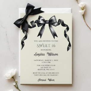 Budget Coquette Black Bow Sweet 16 Uitnodiging