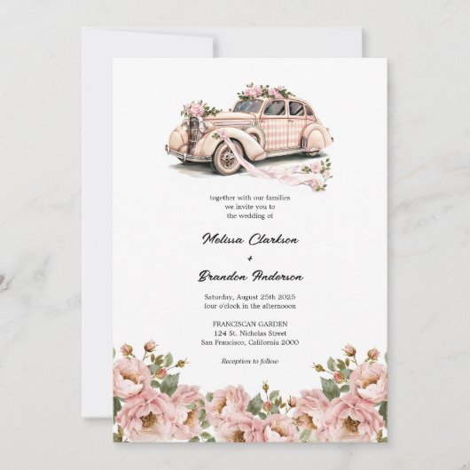 Budget Coquette Bloemen Blush Roze QR Code Huwelij Kaart (Voorkant)