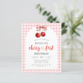 Budget Coquette Cherry Eerste Verjaardag Uitnodigi (Staand voorkant)