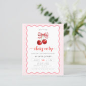 Budget Coquette Cherry Op Top Baby shower Uitnodig (Staand voorkant)