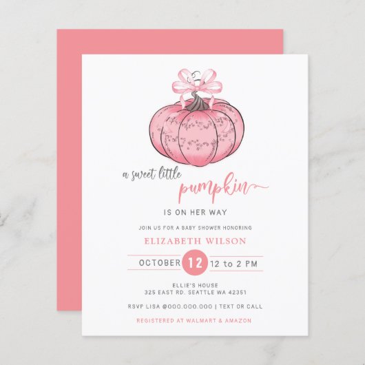 Budget Coquette Pompoen Roze Bow Meisje Baby showe (Voorkant / Achterkant)