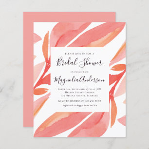 Budget Coral Botanical Bridal Shower Invitation