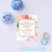 Budget Coral Floral Birthday Flyer (Enkel)