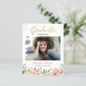 Budget Coral Floral Foto Afstuderen Aankondiging (Staand voorkant)