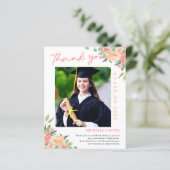 Budget Coral Floral Foto Afstuderen Dank u (Staand voorkant)