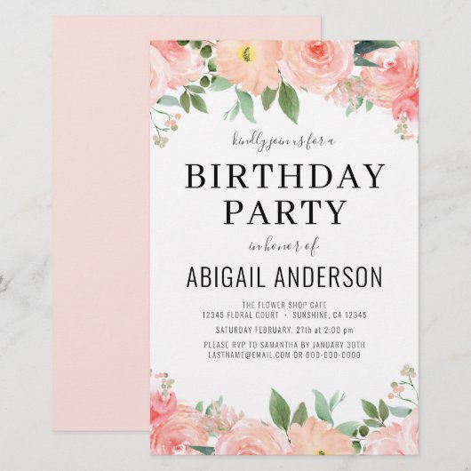 Budget Coral Floral Girly Birthday (Voorkant / Achterkant)