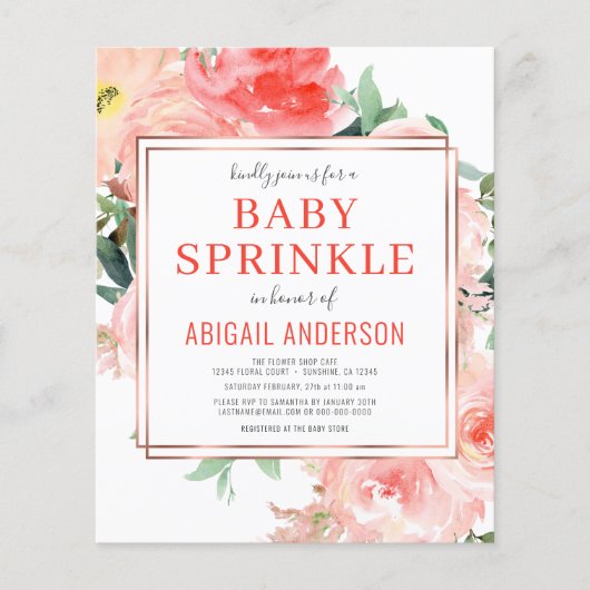 Budget Coral Floral Peach Baby Sprinkle Flyer (Voorkant)