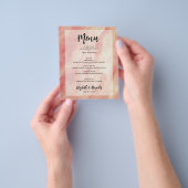 Budget Coral Gold Marble Wedding Menu (Hand)