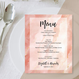 Budget Coral Gold Marble Wedding Menu