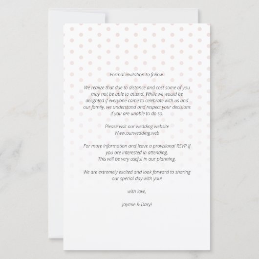 Budget Coral Heart We doen Polka Dots Photo Wedden (Achterkant)