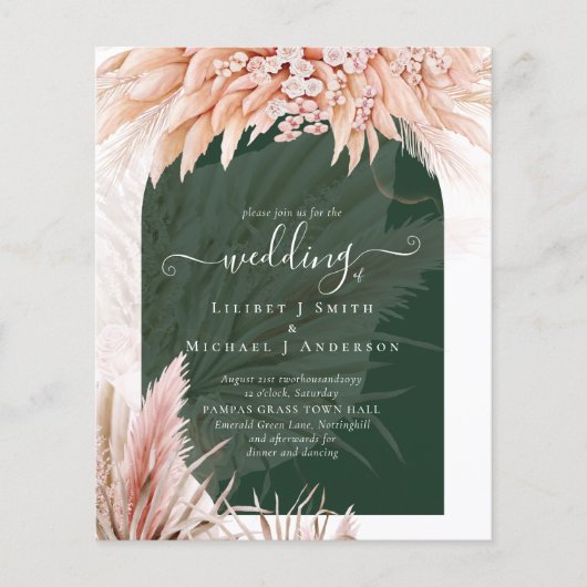 BUDGET Coral Pampas Grass Green Wedding Flyer (Voorkant)